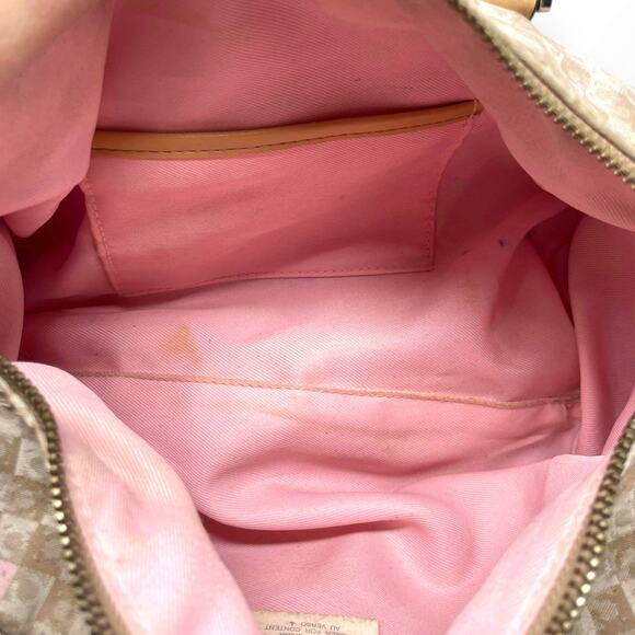 00s Y2k LIZ CLAIBORNE Vintage Tan Cream Monogram Barrel Shoulder Bag - Picture 10 of 11